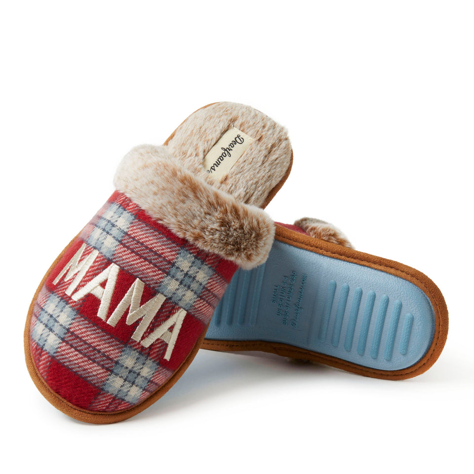 Women's Mama Bear Red Plaid Scuff Slippers — Large — Size red plaid — Width Regular — Side View