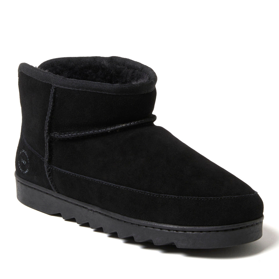 Dearfoams Women's Gretchen Genuine Suede Mini Bootie — US 6 — Size black — Width Regular — Front View