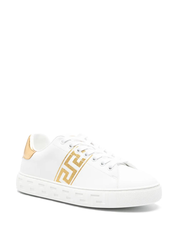 Versace Greca-Embroidered Leather
