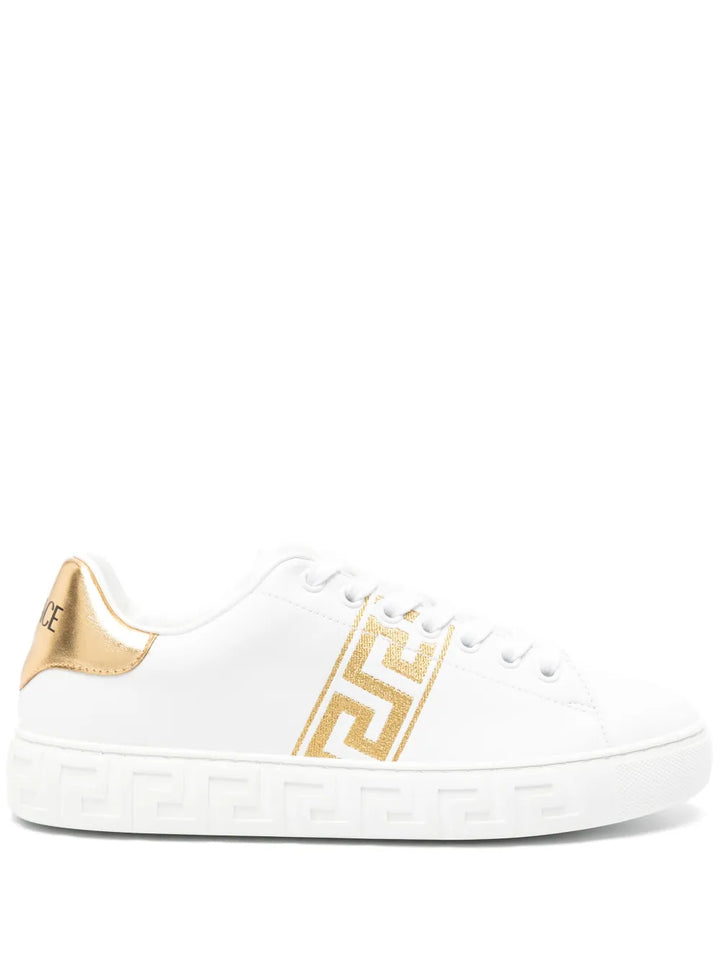 Versace Greca-Embroidered Leather