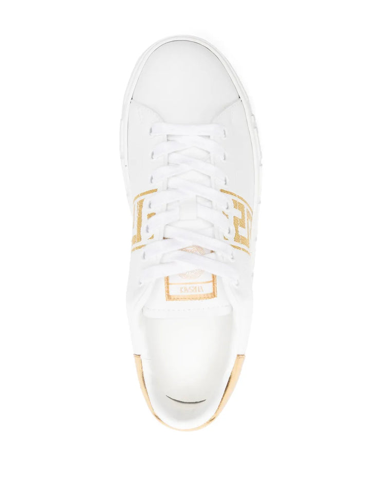Versace Greca-Embroidered Leather