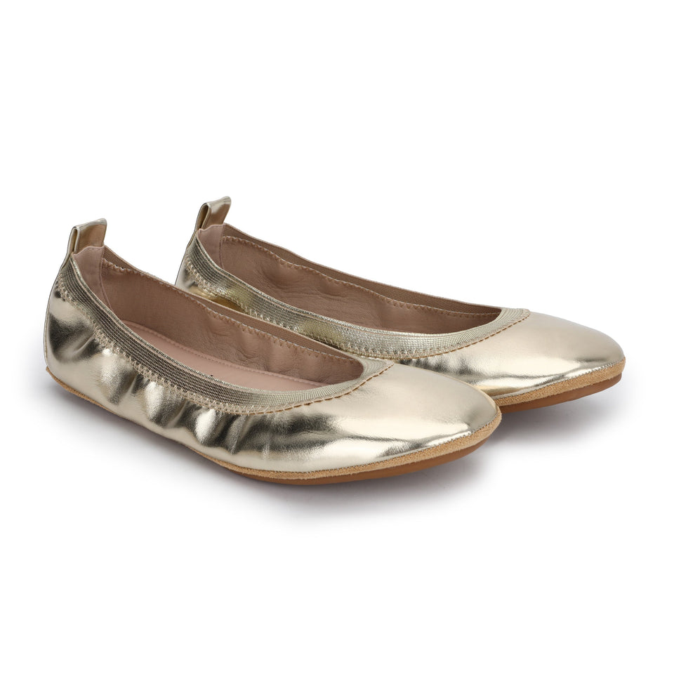 Nina Foldable Ballet Flat in Gold Peta-Approved Vegan Leather — US 11 — Size gold — Top View