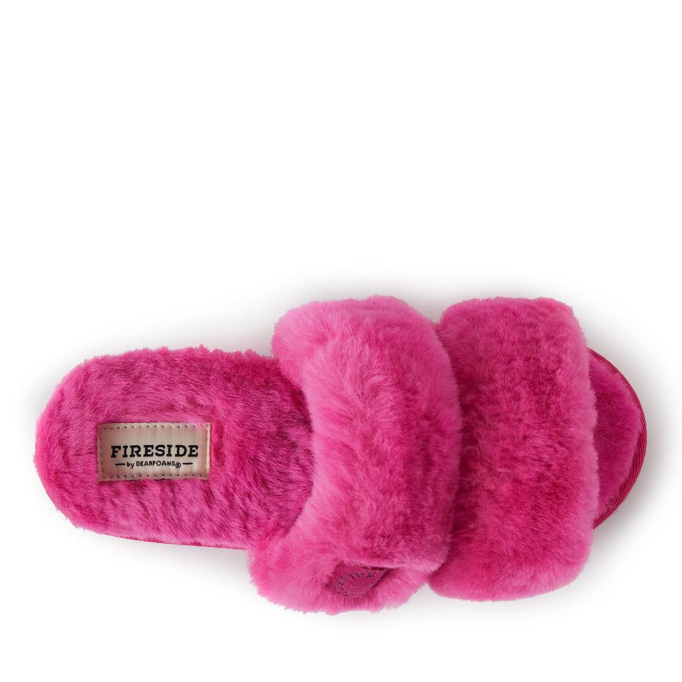 Dearfoams Womens Benalla Genuine Shearling Slide — US 10 — Size paradise pink — Width Regular — Detail View