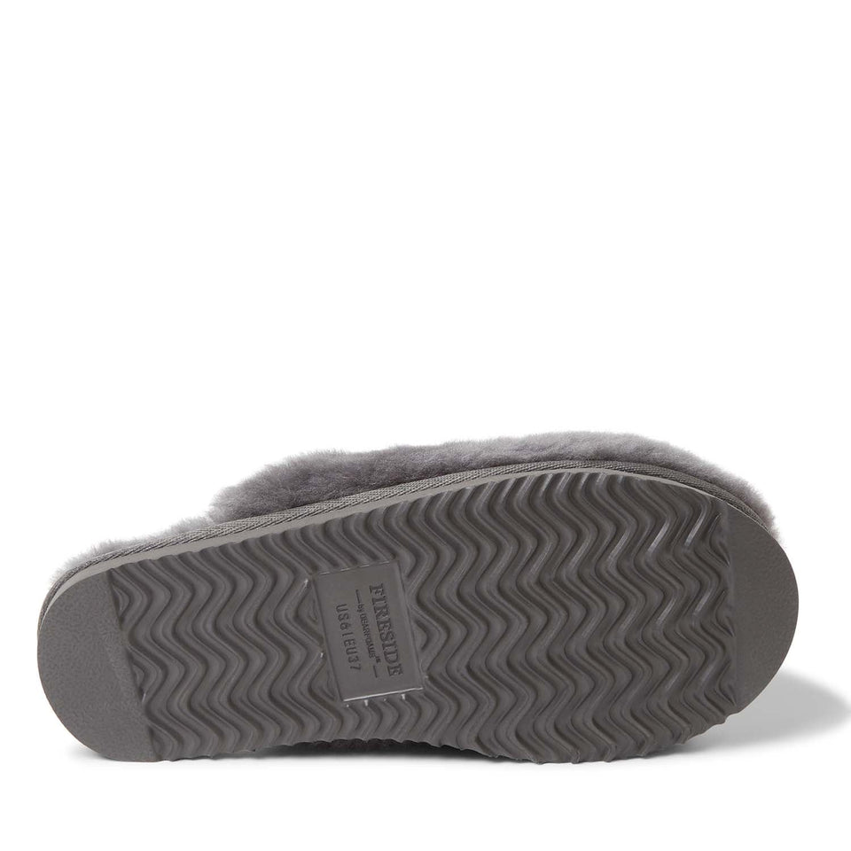 Fireside By Dearfoams Women's Shelly Beach Genuine Shearling Scuff Slippers — US 6 — Size grey — Width Regular — Top View
