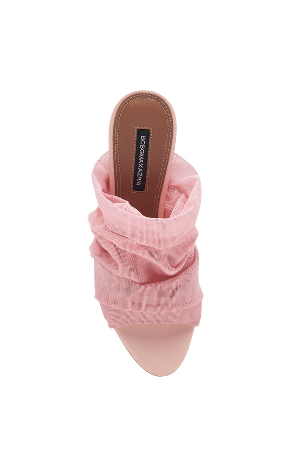 SARANI BLUSH RUCHED MESH WIDE BAND HEEL — US 8 — Size blush mesh — Back View