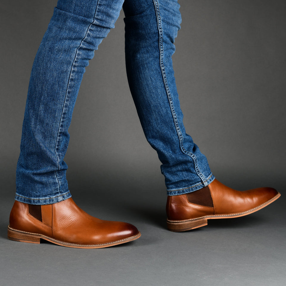 Thomas & Vine Corbin Wide Width Plain Toe Chelsea Boot — US 12 — Size cognac — Width Wide — Lifestyle View