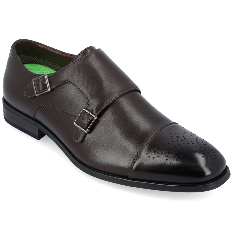 Vance Co. Atticus Double Monk Strap Dress Shoe — US 11 — Size brown — Width Regular — Front View