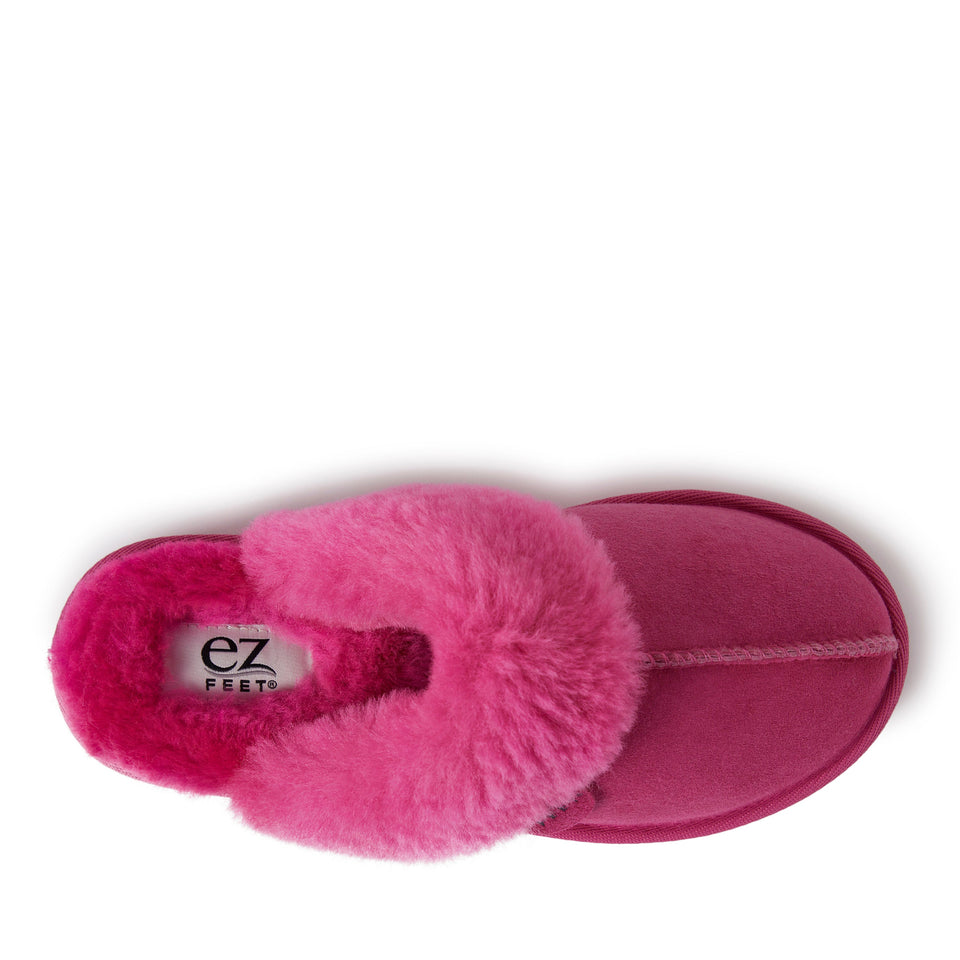 EZ Feet Women’s Genuine Shearling Scuff Slipper — US 9 — Size paradise pink — Width Regular — Top View