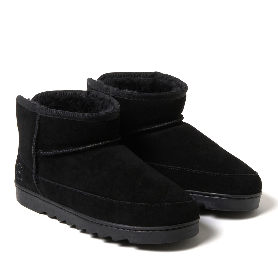 Dearfoams Women's Gretchen Genuine Suede Mini Bootie — US 6 — Size black — Width Regular — Back View