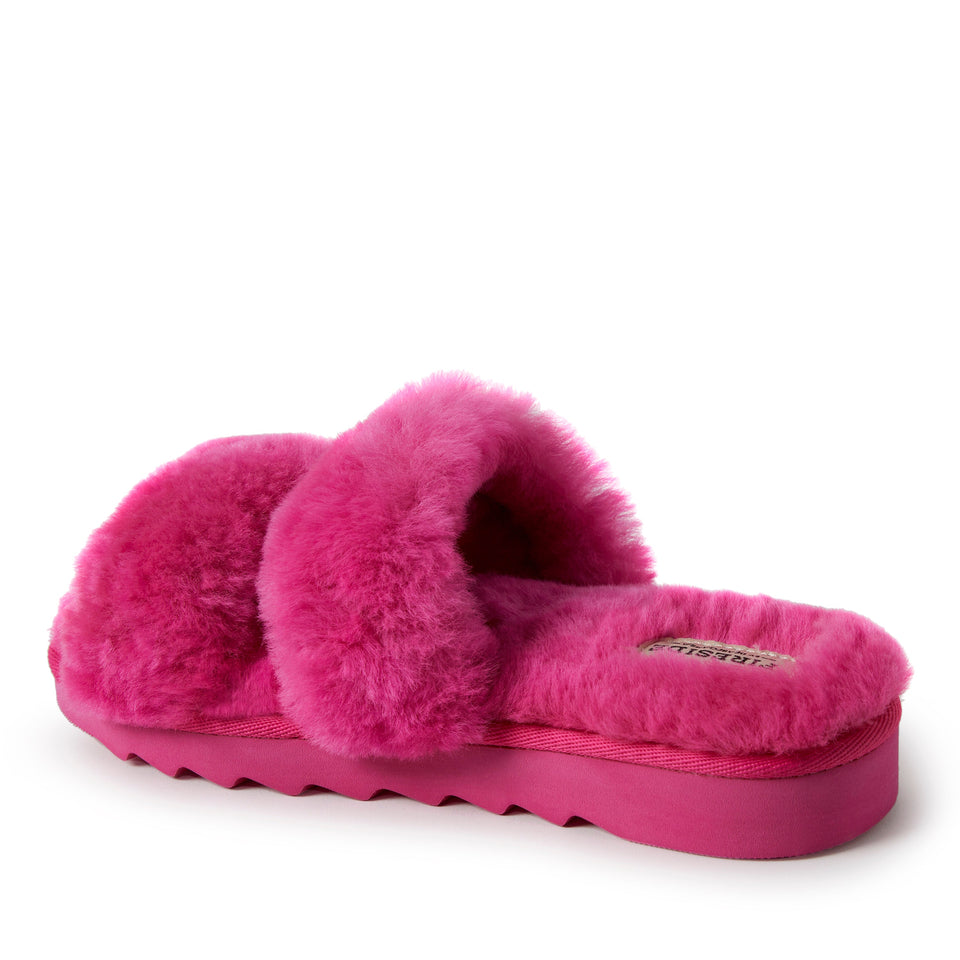 Dearfoams Womens Benalla Genuine Shearling Slide — US 10 — Size paradise pink — Width Regular — Top View