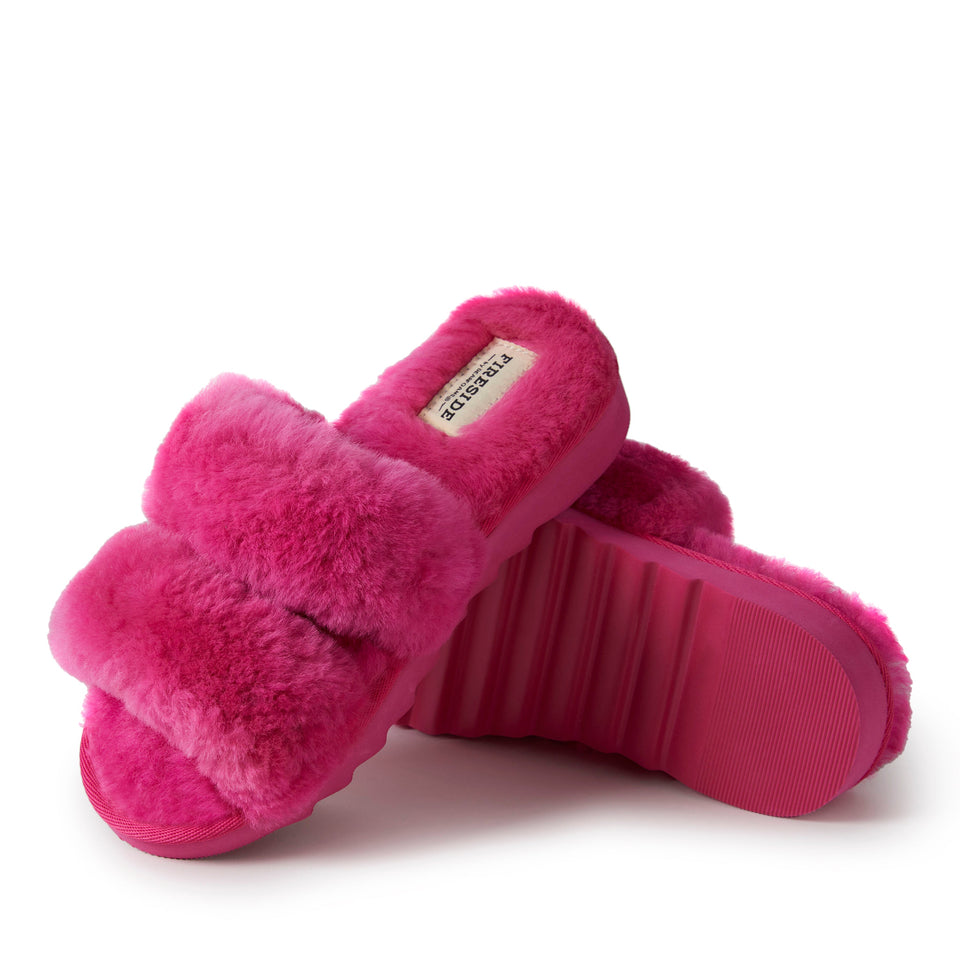 Dearfoams Womens Benalla Genuine Shearling Slide — US 10 — Size paradise pink — Width Regular — Side View