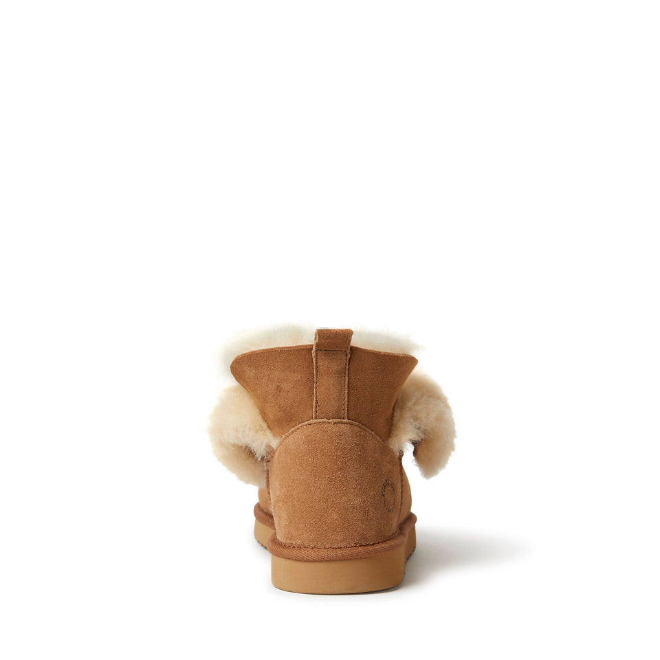 Fireside By Dearfoams Women's Perth Genuine Shearling Foldover Boot — US 8.5 — Size chestnut — Width Regular — Top View