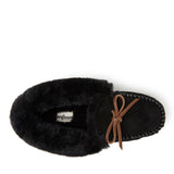 Dearfoams Women's Genuine Suede Foldover Moc with Tie — US 8 — Size black — Width Regular — Top View