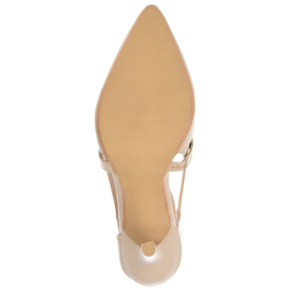 Journee Signature Women's Genuine Leather Vallerie Pump — US 9 — Size beige — Top View
