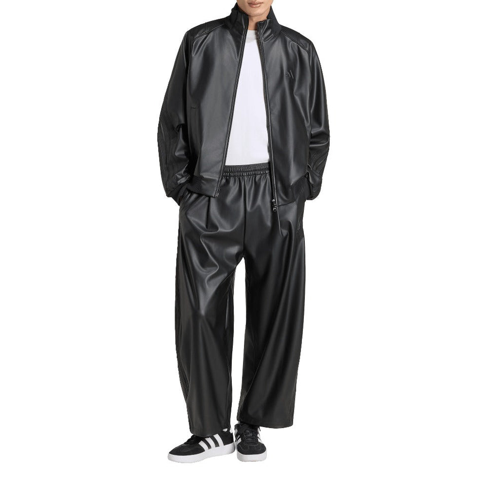 Stadium Loose Fit Faux Leather Track Jacket