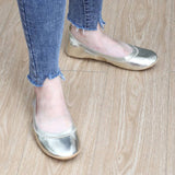 Nina Foldable Ballet Flat in Gold Peta-Approved Vegan Leather — US 11 — Size gold — Lifestyle View