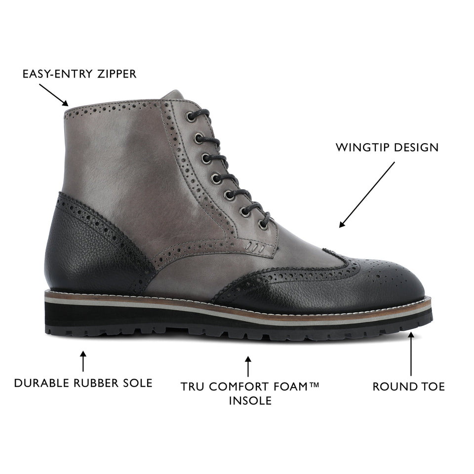Thomas & Vine Elijah Wingtip Ankle Boot — US 13 — Size grey — Width Regular — Detail View