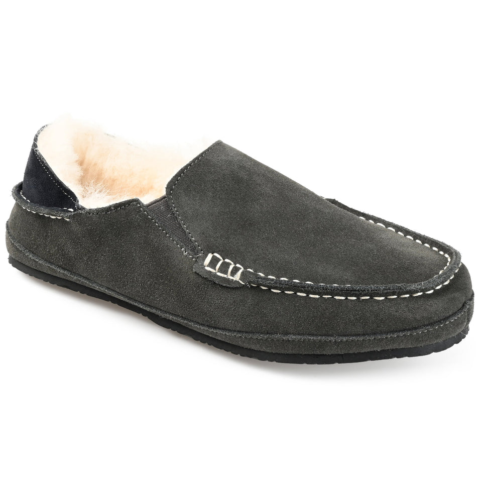 Territory Solace Genuine Sheepskin Fold-down Heel Moccasin Slipper — US 9 — Size grey — Width Regular — Front View