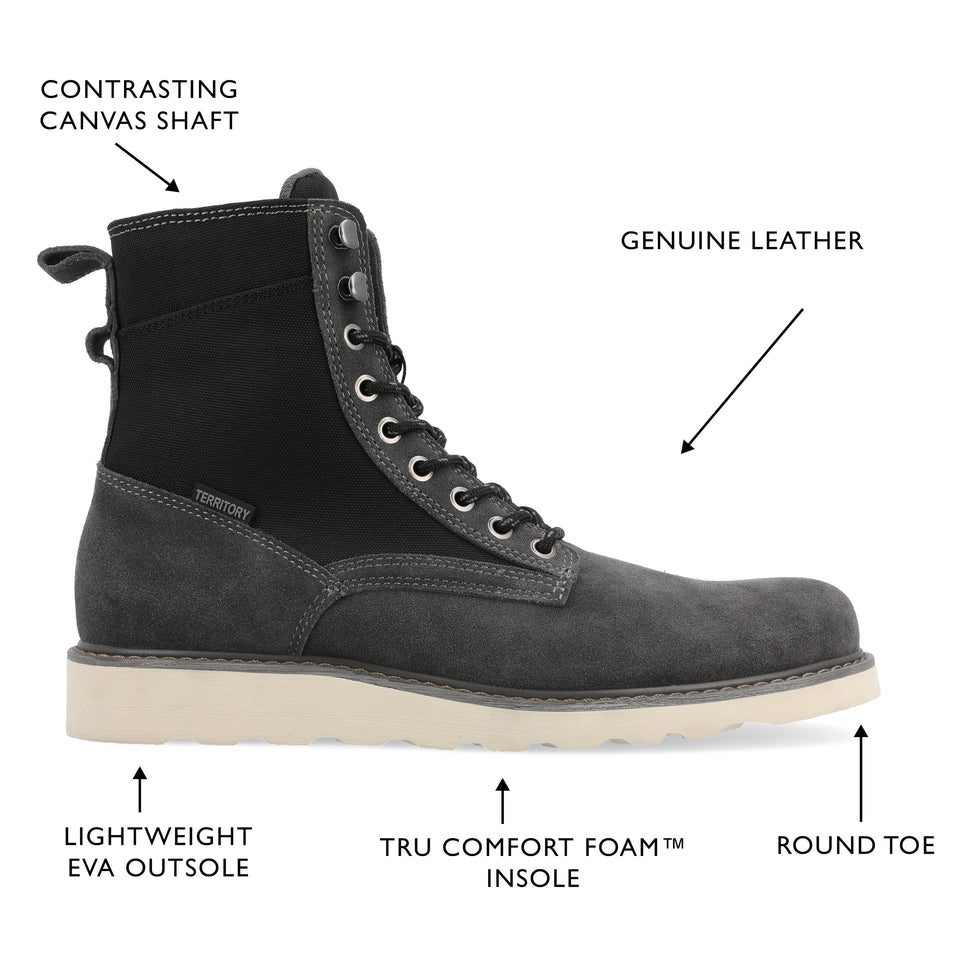 Territory Elevate Water Resistant Plain Toe Lace-up Boot — US 10.5 — Size grey — Width Regular — Detail View