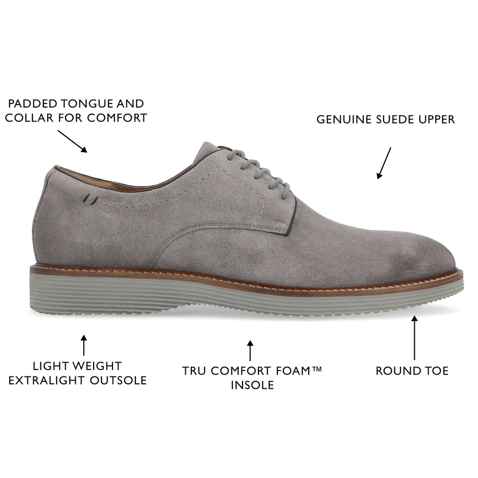 Thomas & Vine Seneca Plain Toe Derby — US 14 — Size grey — Width Regular — Detail View