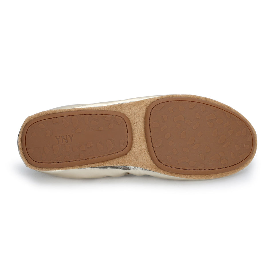 Nina Foldable Ballet Flat in Gold Peta-Approved Vegan Leather — US 11 — Size gold — Back View