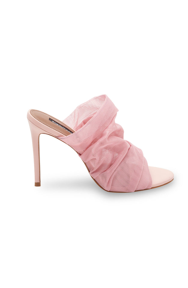 SARANI BLUSH RUCHED MESH WIDE BAND HEEL — US 8 — Size blush mesh — Side View
