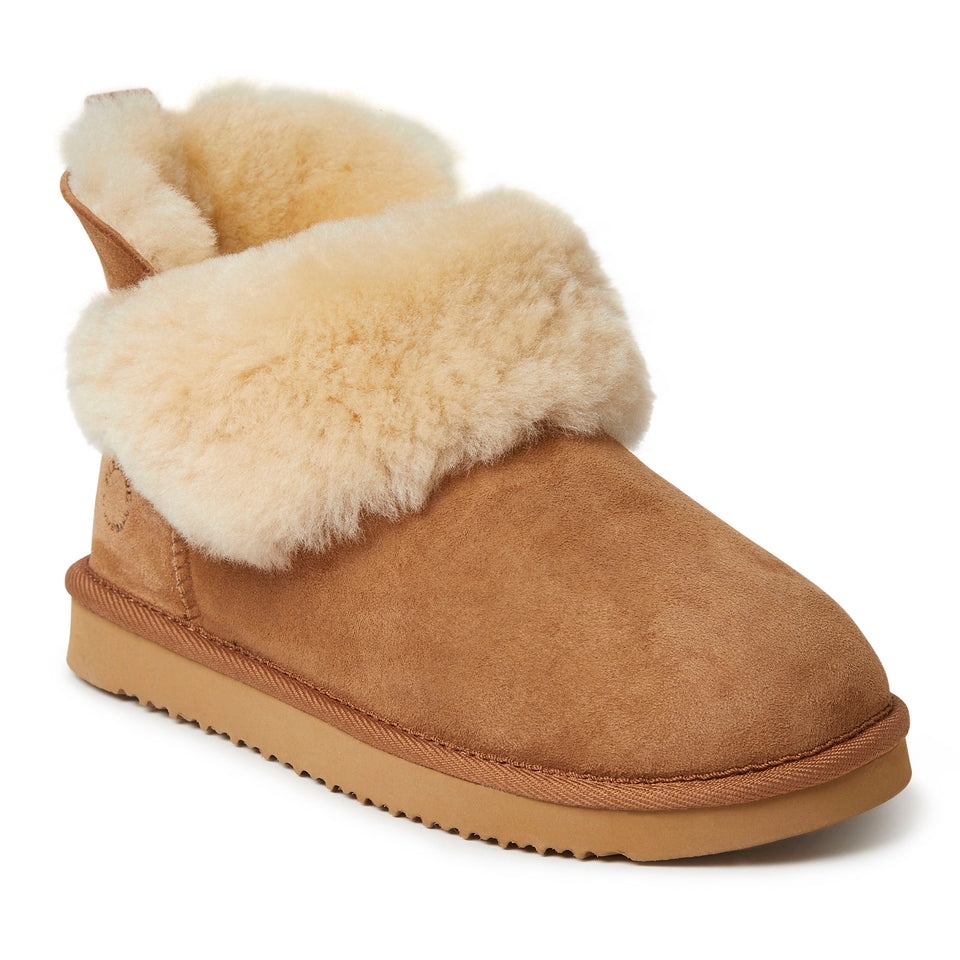 Fireside By Dearfoams Women's Perth Genuine Shearling Foldover Boot — US 8.5 — Size chestnut — Width Regular — Front View