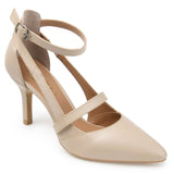 Journee Signature Women's Genuine Leather Vallerie Pump — US 9 — Size beige — Front View