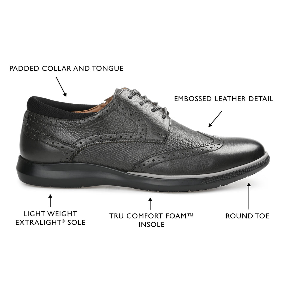 Thomas & Vine Savage Embossed Wingtip Derby — US 10 — Size charcoal — Width Regular — Detail View