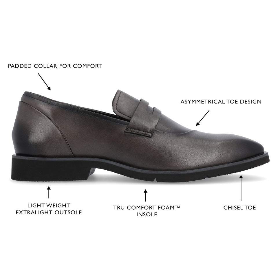 Thomas & Vine Zenith Chisel Toe Penny Loafer — US 9 — Size charcoal — Width Regular — Detail View