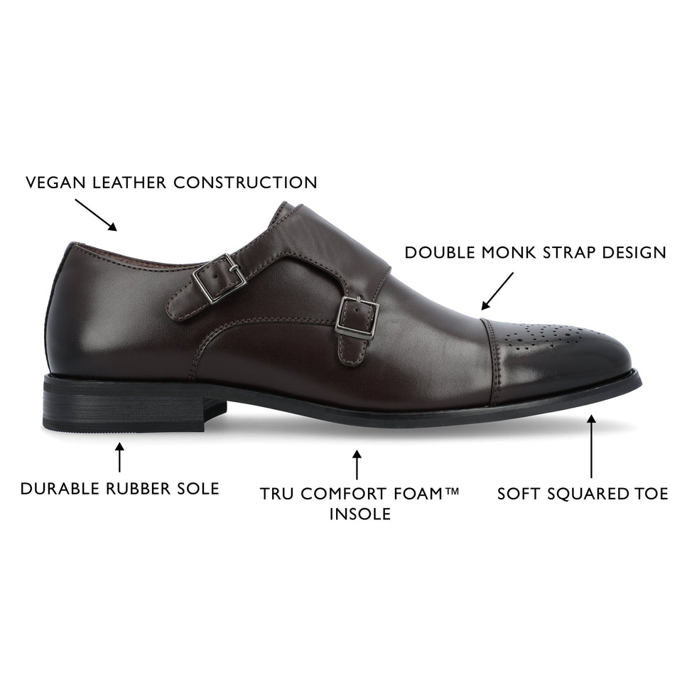 Vance Co. Atticus Double Monk Strap Dress Shoe — US 11 — Size brown — Width Regular — Detail View