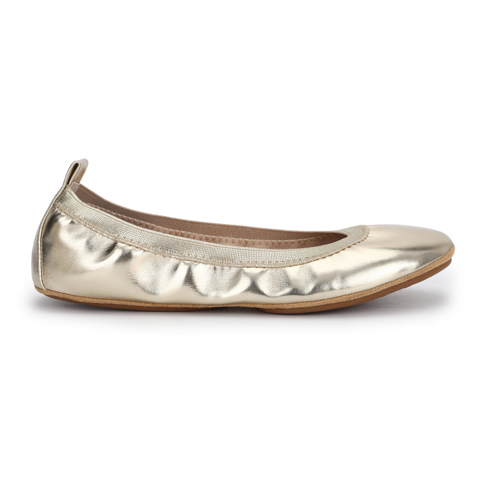 Nina Foldable Ballet Flat in Gold Peta-Approved Vegan Leather — US 11 — Size gold — Front View